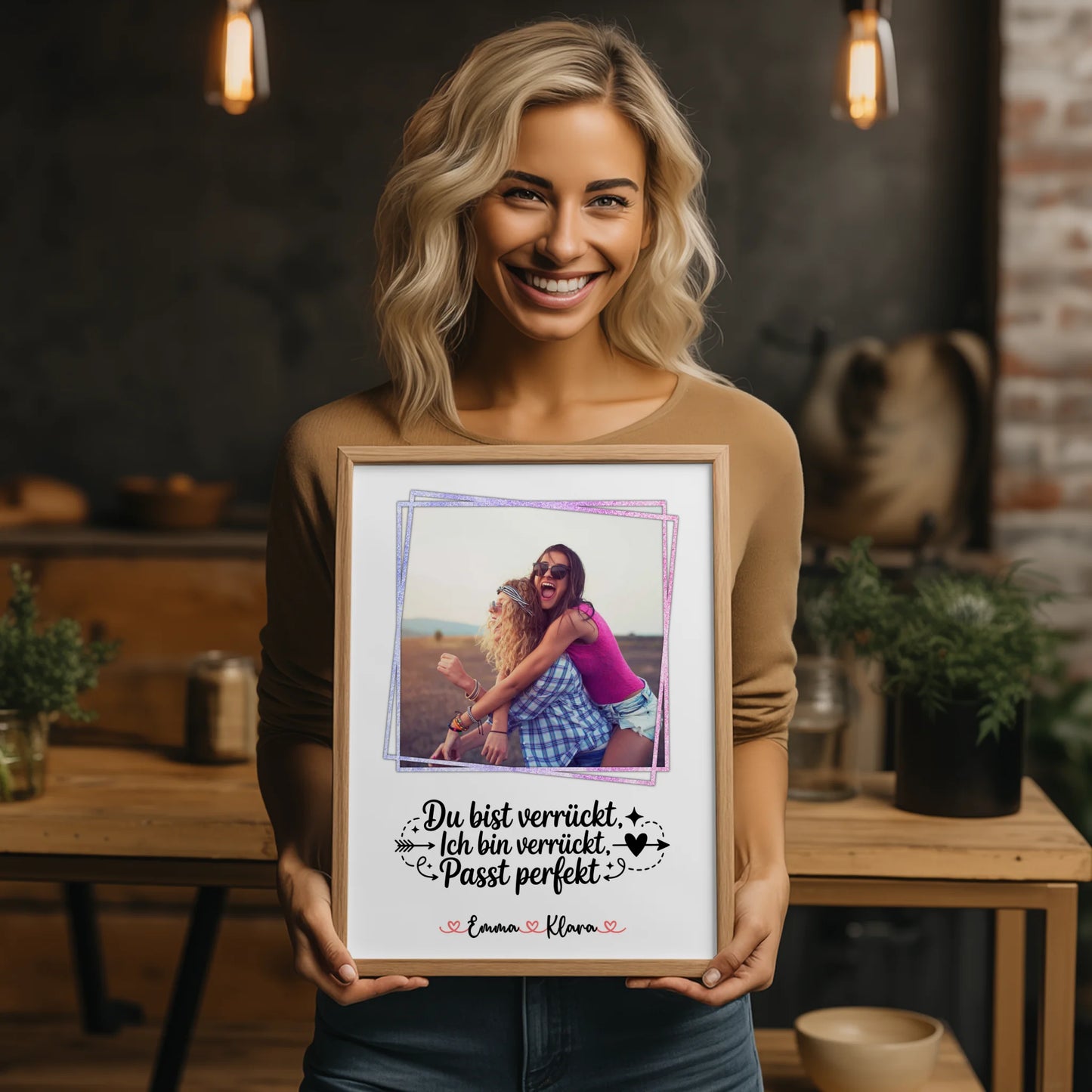 Beste Freundin Geschenk Poster mit Foto, Namen & eigenem Spruch Du verrückt Ich verrückt