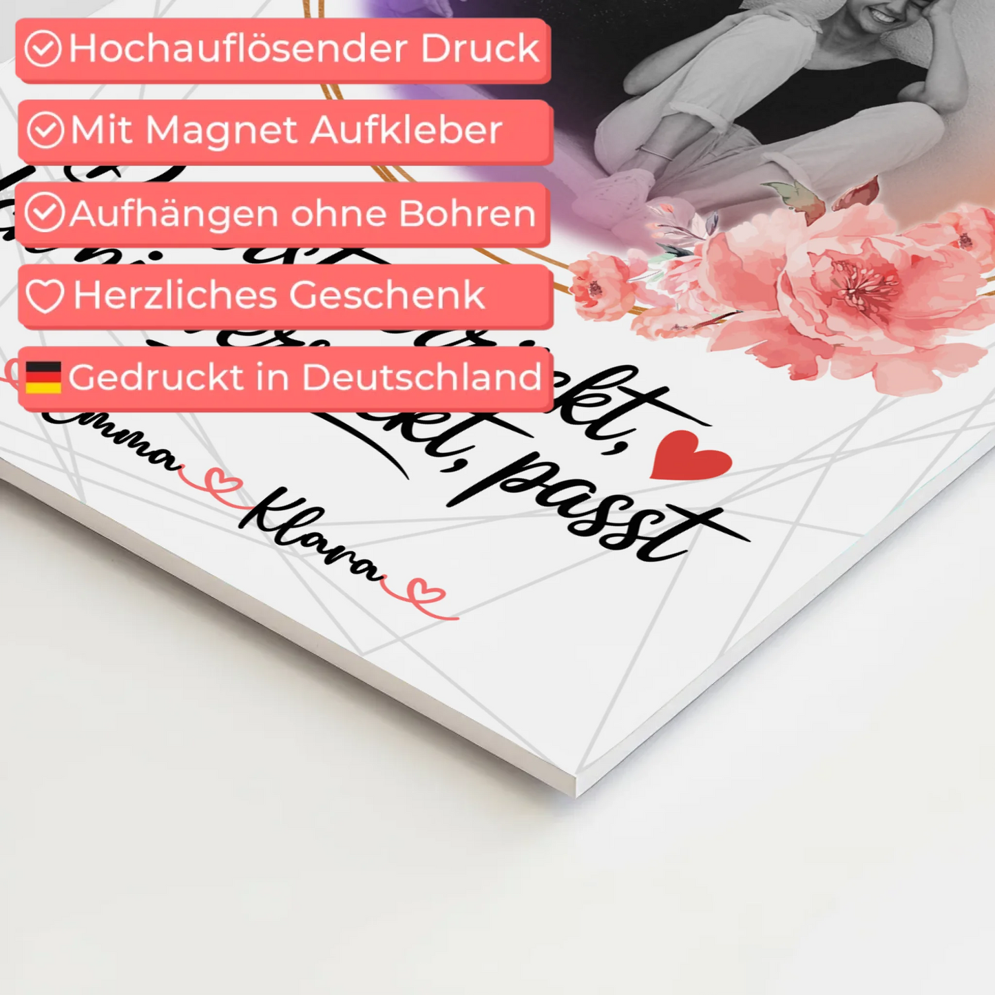 Beste Freundin Fotoboard mit 1 Foto, Namen und eigenem Spruch