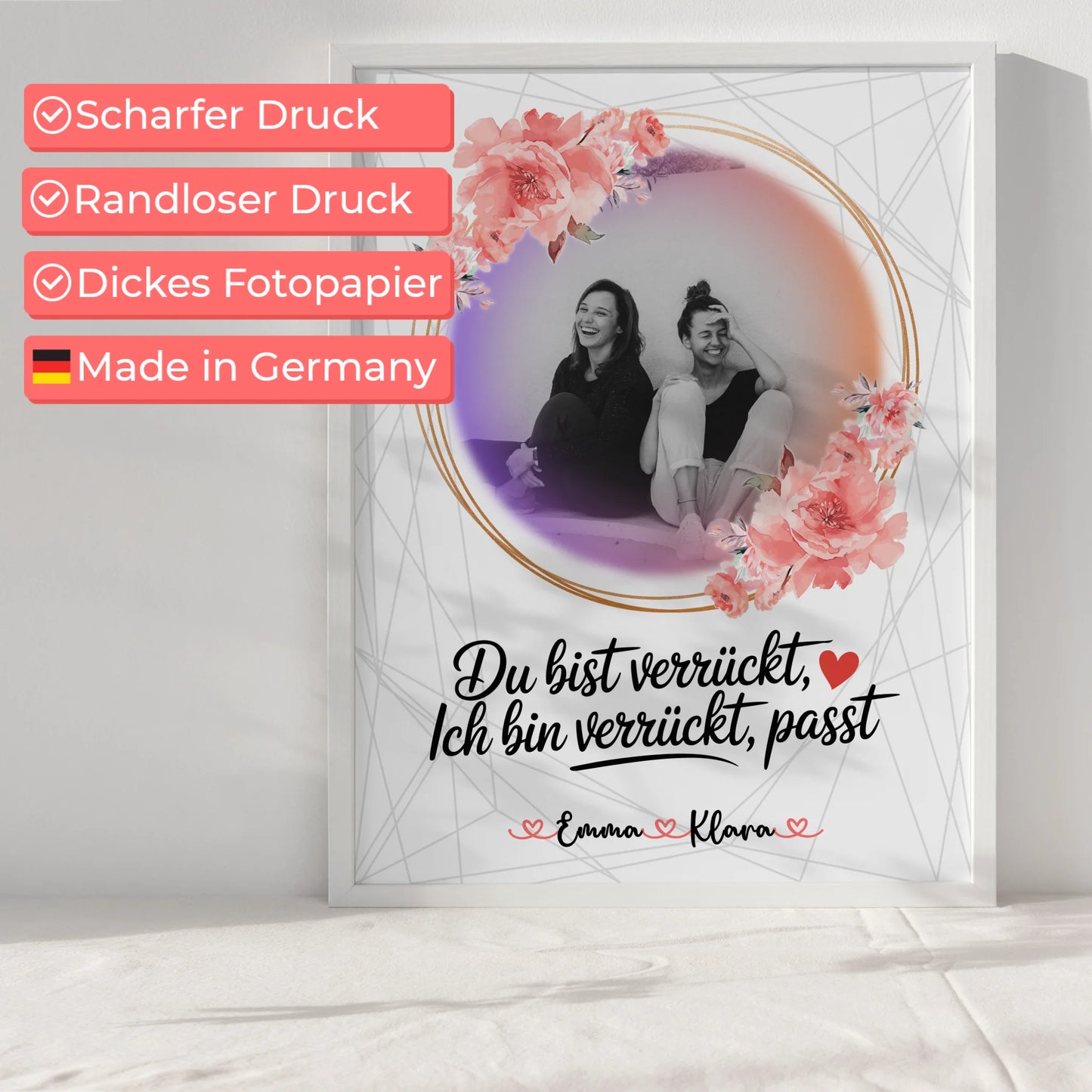 Poster mit Foto beste Freundin Black & White personalisiert mit Namen und Spruch