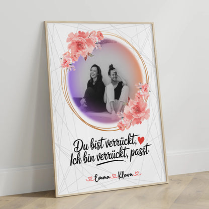 Poster mit Foto beste Freundin Black & White personalisiert mit Namen und Spruch