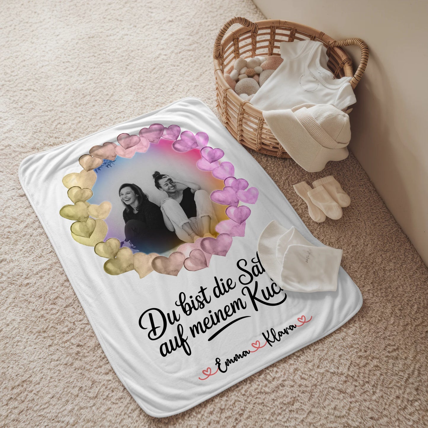 Decke mit Foto beste Freundin - Du bist die Sahne mit Namen & Spruch