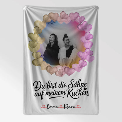 Decke mit Foto beste Freundin - Du bist die Sahne mit Namen & Spruch
