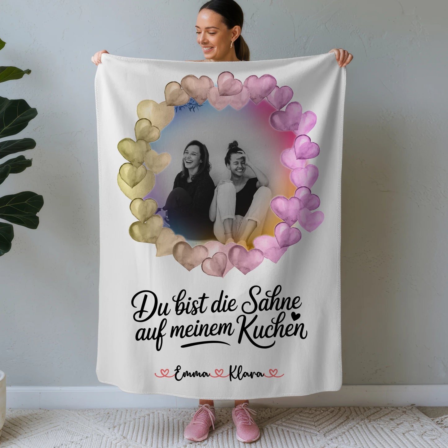 Decke mit Foto beste Freundin - Du bist die Sahne mit Namen & Spruch