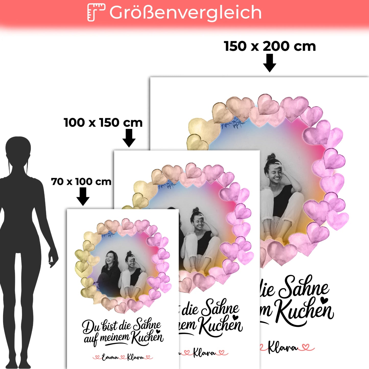 Decke mit Foto beste Freundin - Du bist die Sahne mit Namen & Spruch