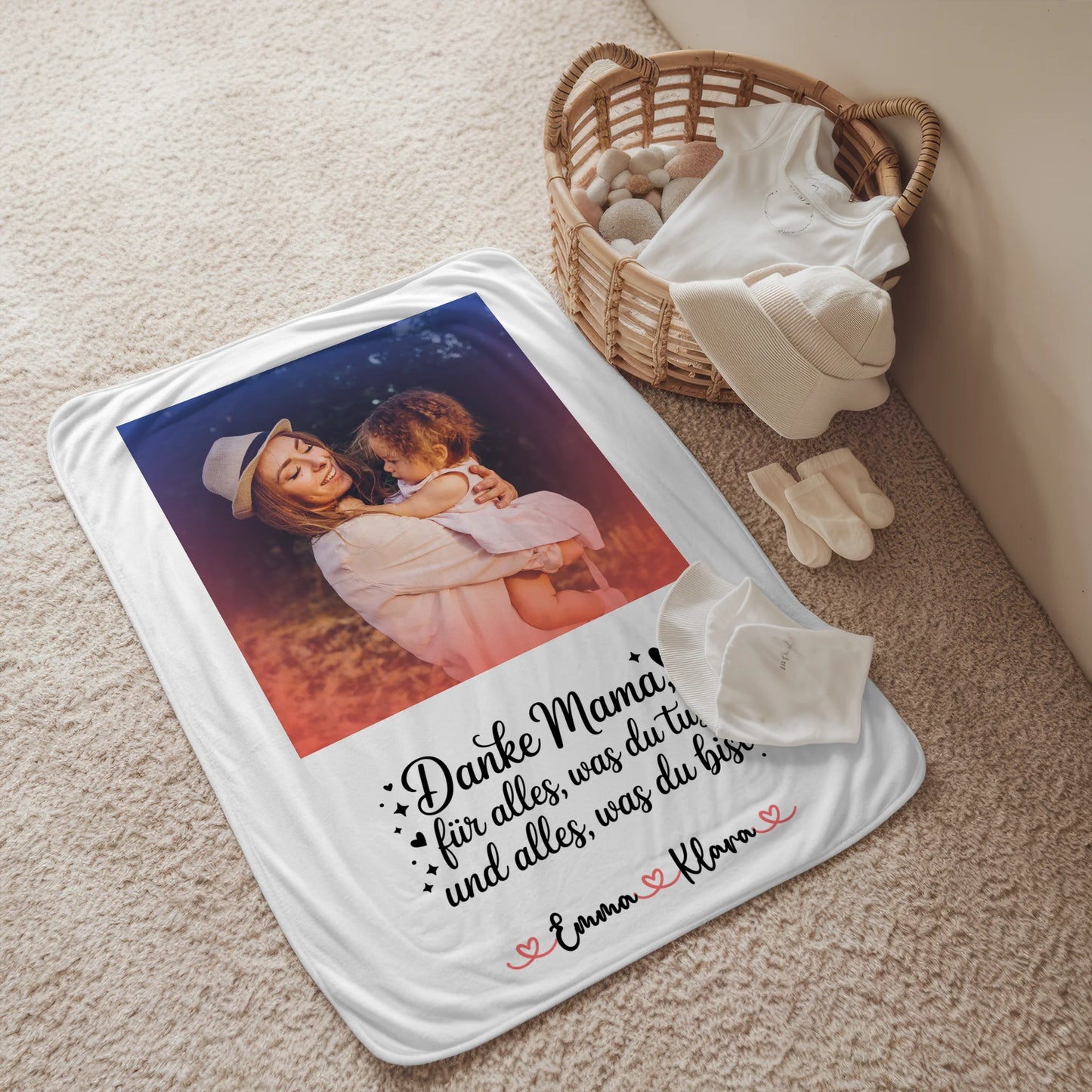 Personalisierte Decke Mama Mit Foto & Namen - Danke Mama für alles, mit Wunschtext