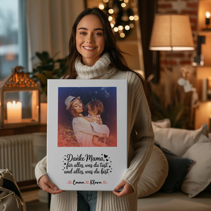 Mama Leinwand - Danke Mama für alles, personalisiert mit 1 Foto, Namen & Wunschtext