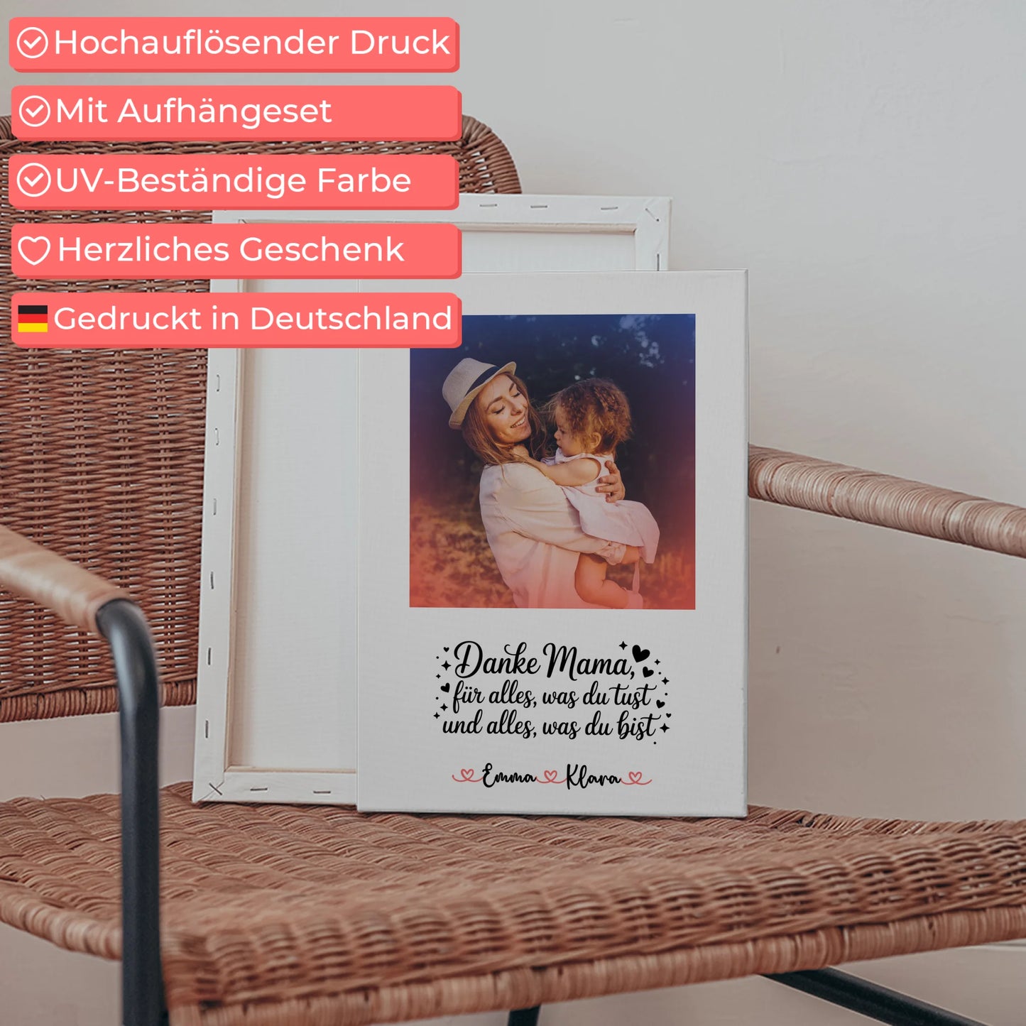 Mama Leinwand - Danke Mama für alles, personalisiert mit 1 Foto, Namen & Wunschtext