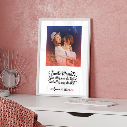 Poster Für Mama - Danke Mama für alles Mit Foto & Namen, Hintergrundbild & eigener Spruch