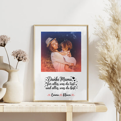 Poster Für Mama - Danke Mama für alles Mit Foto & Namen, Hintergrundbild & eigener Spruch