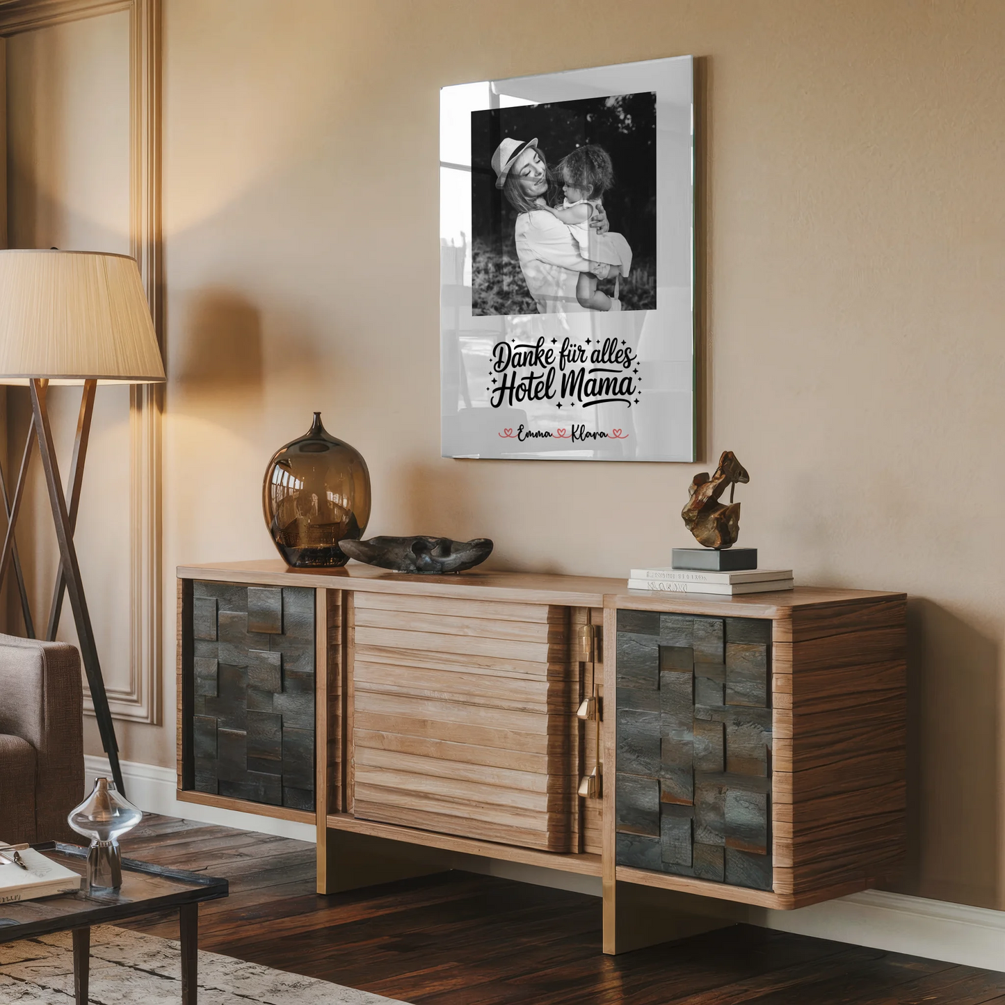 Mama Plakat Acrylglas Bild Personalisierbar 4 Foto & Namen Black White Hotel Mama