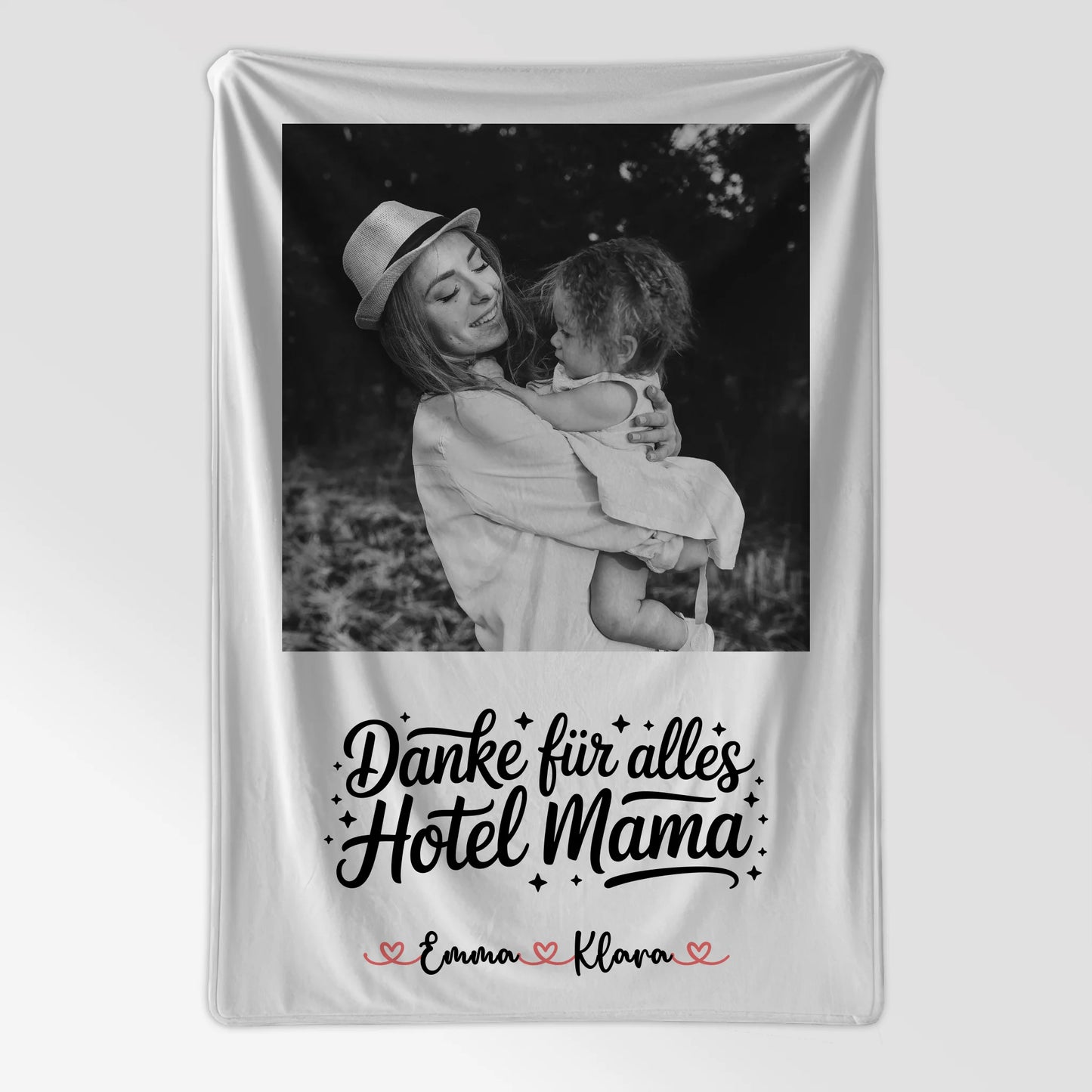 Mama Decke Danke für alles Hotel Mama 4 Foto & Namen Black & White personalisierbar