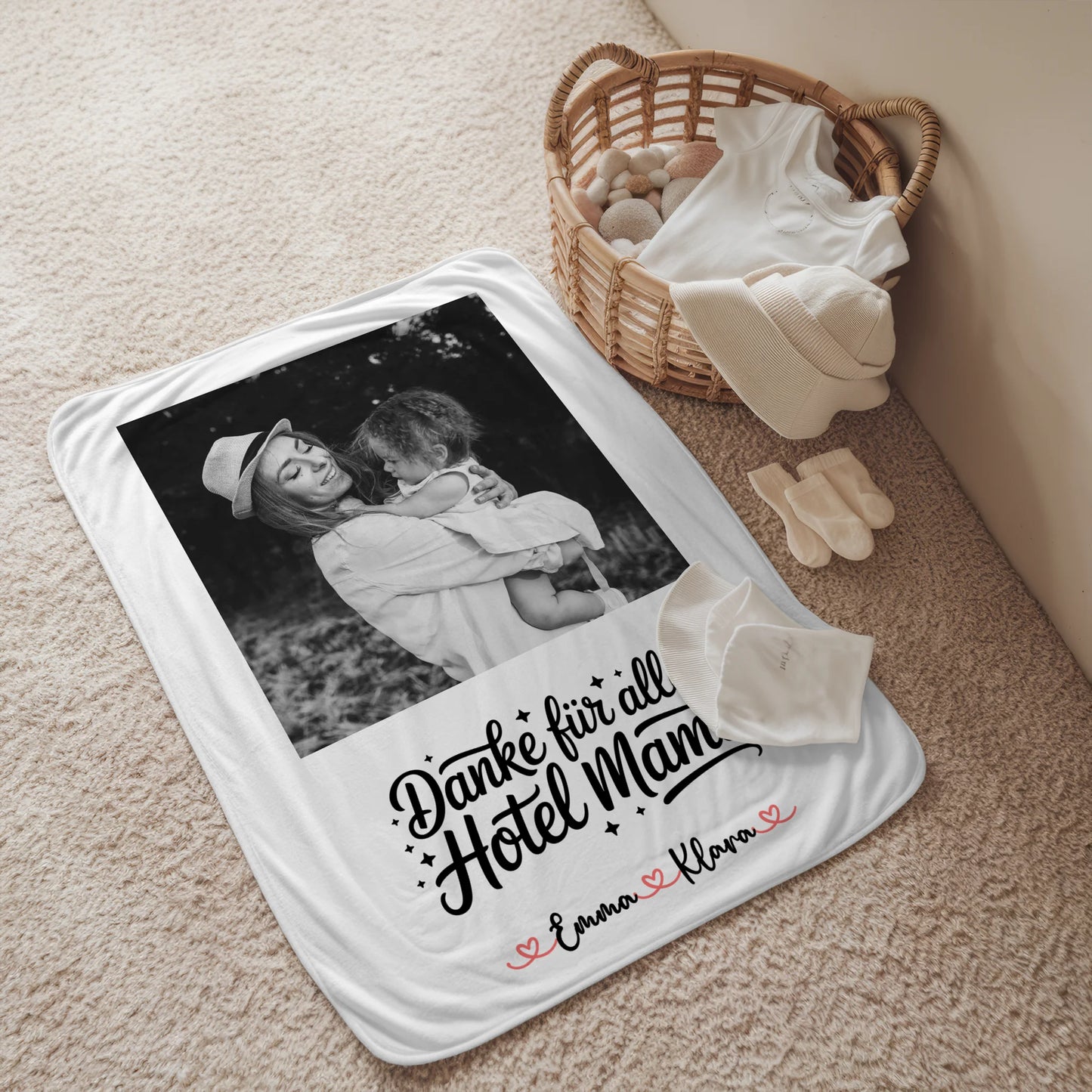Mama Decke Danke für alles Hotel Mama 4 Foto & Namen Black & White personalisierbar