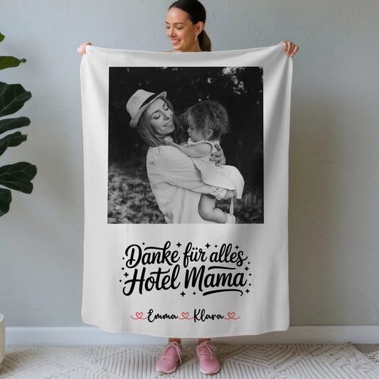 Mama Decke Danke für alles Hotel Mama 4 Foto & Namen Black & White personalisierbar