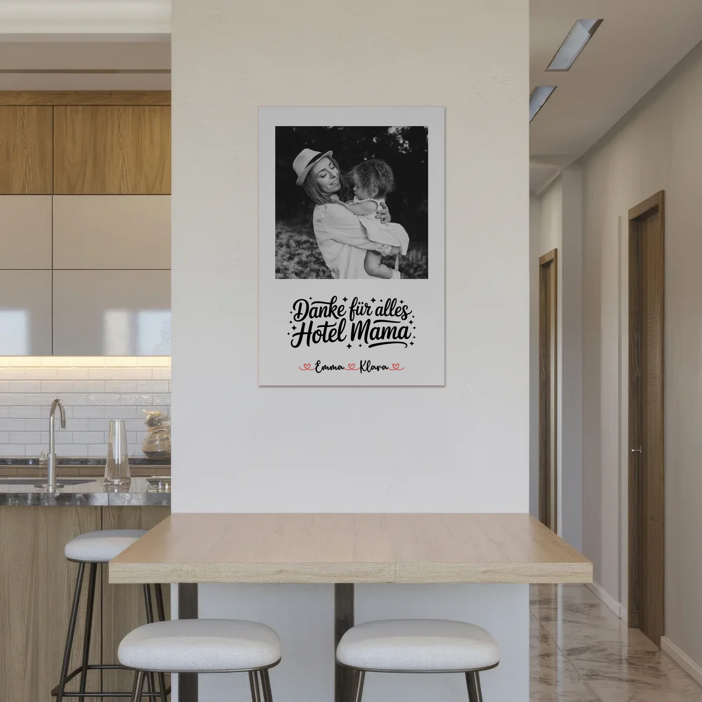 Mama Plakat Fotoboard personalisiert 4 Foto & Namen Black & White mit Wunschtext