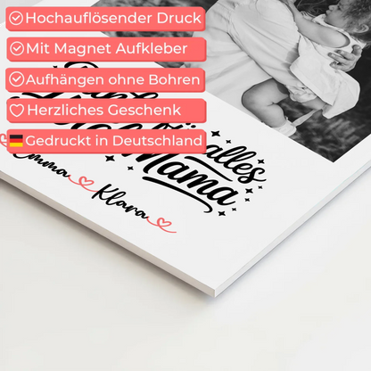 Mama Plakat Fotoboard personalisiert 4 Foto & Namen Black & White mit Wunschtext