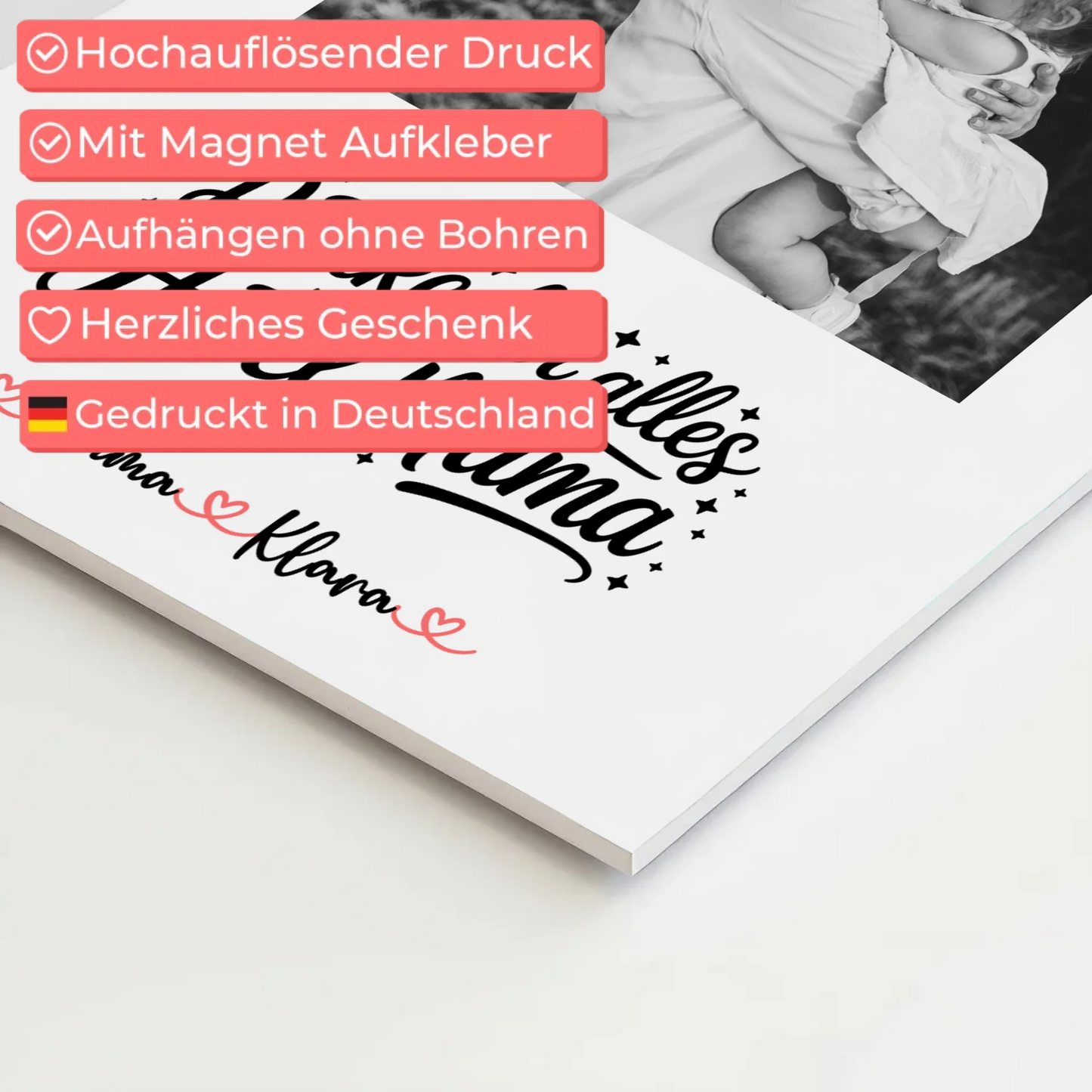 Mama Plakat Fotoboard personalisiert 4 Foto & Namen Black & White mit Wunschtext