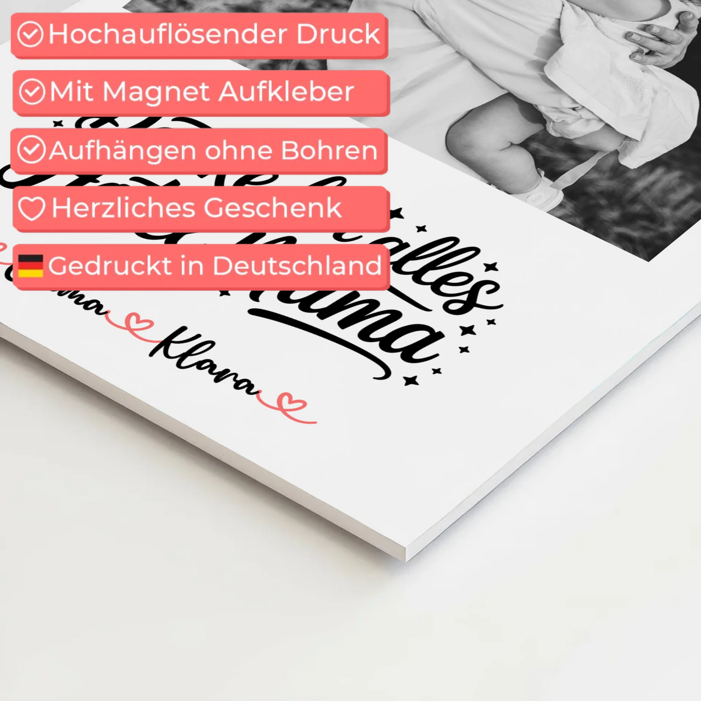 Mama Plakat Fotoboard personalisiert 4 Foto & Namen Black & White mit Wunschtext