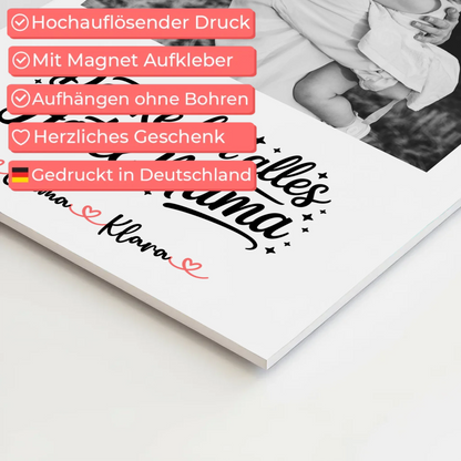 Mama Plakat Fotoboard personalisiert 4 Foto & Namen Black & White mit Wunschtext