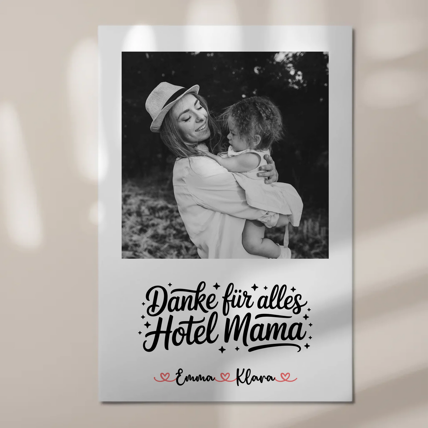 Mama Plakat Fotoboard personalisiert 4 Foto & Namen Black & White mit Wunschtext