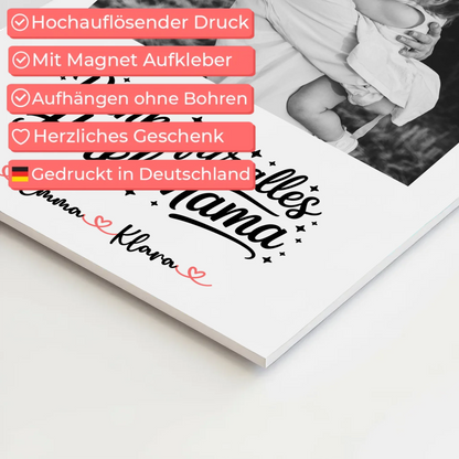 Mama Plakat Fotoboard personalisiert 4 Foto & Namen Black & White mit Wunschtext