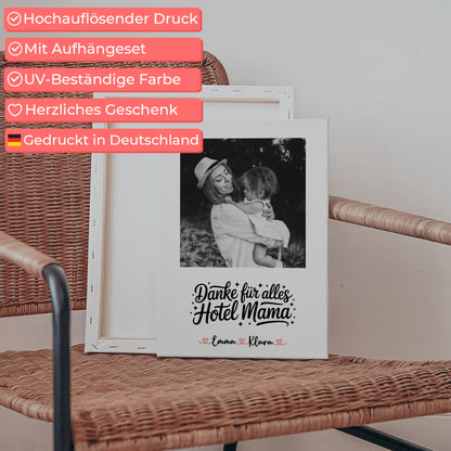 Personalisiertes Mama Plakat Leinwand 4 Foto & Namen Black & White mit Wunschtext