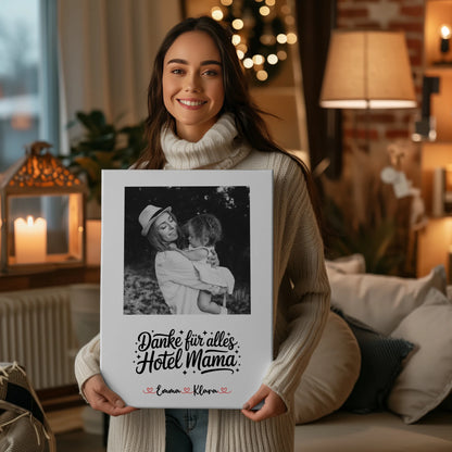 Personalisiertes Mama Plakat Leinwand 4 Foto & Namen Black & White mit Wunschtext