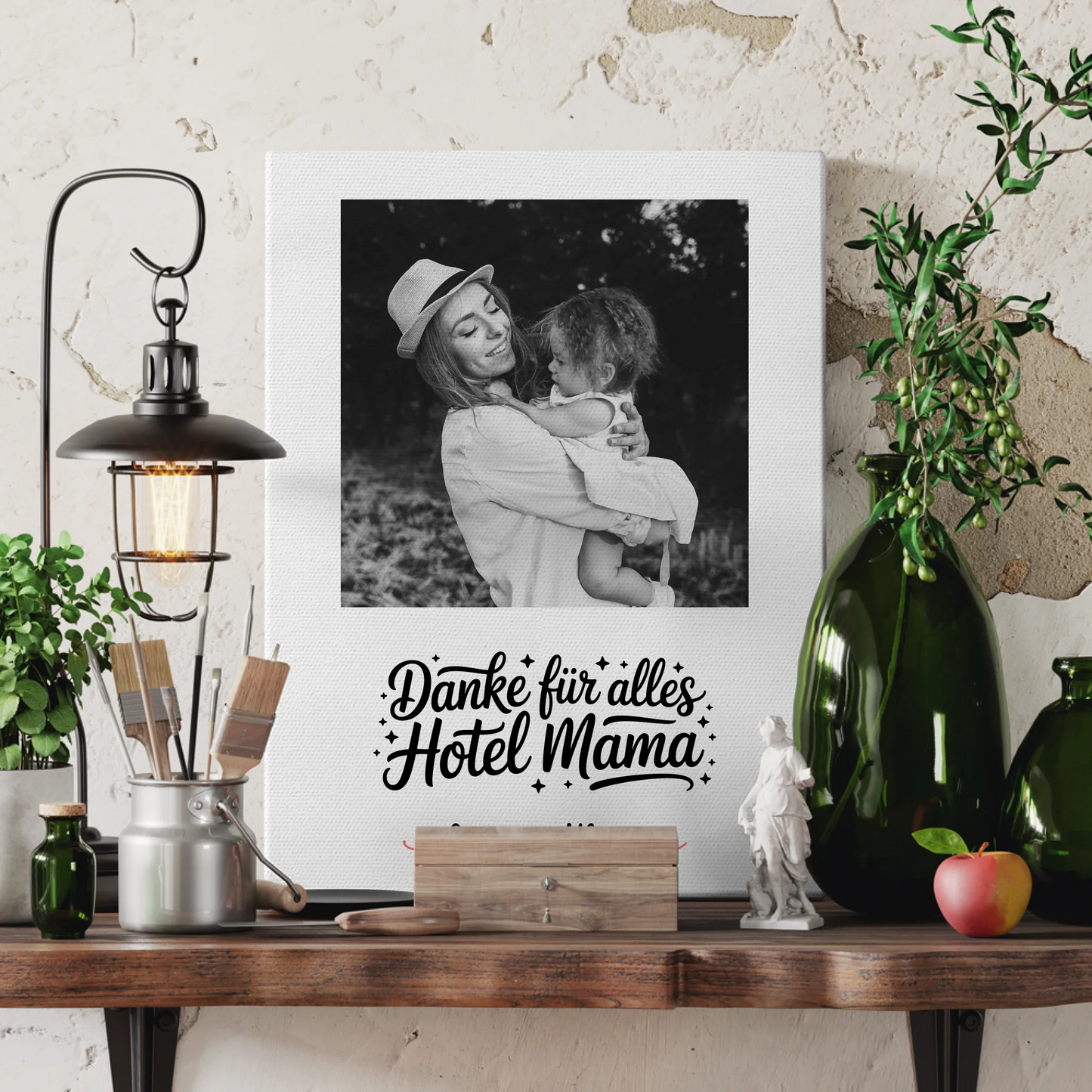 Personalisiertes Mama Plakat Leinwand 4 Foto & Namen Black & White mit Wunschtext