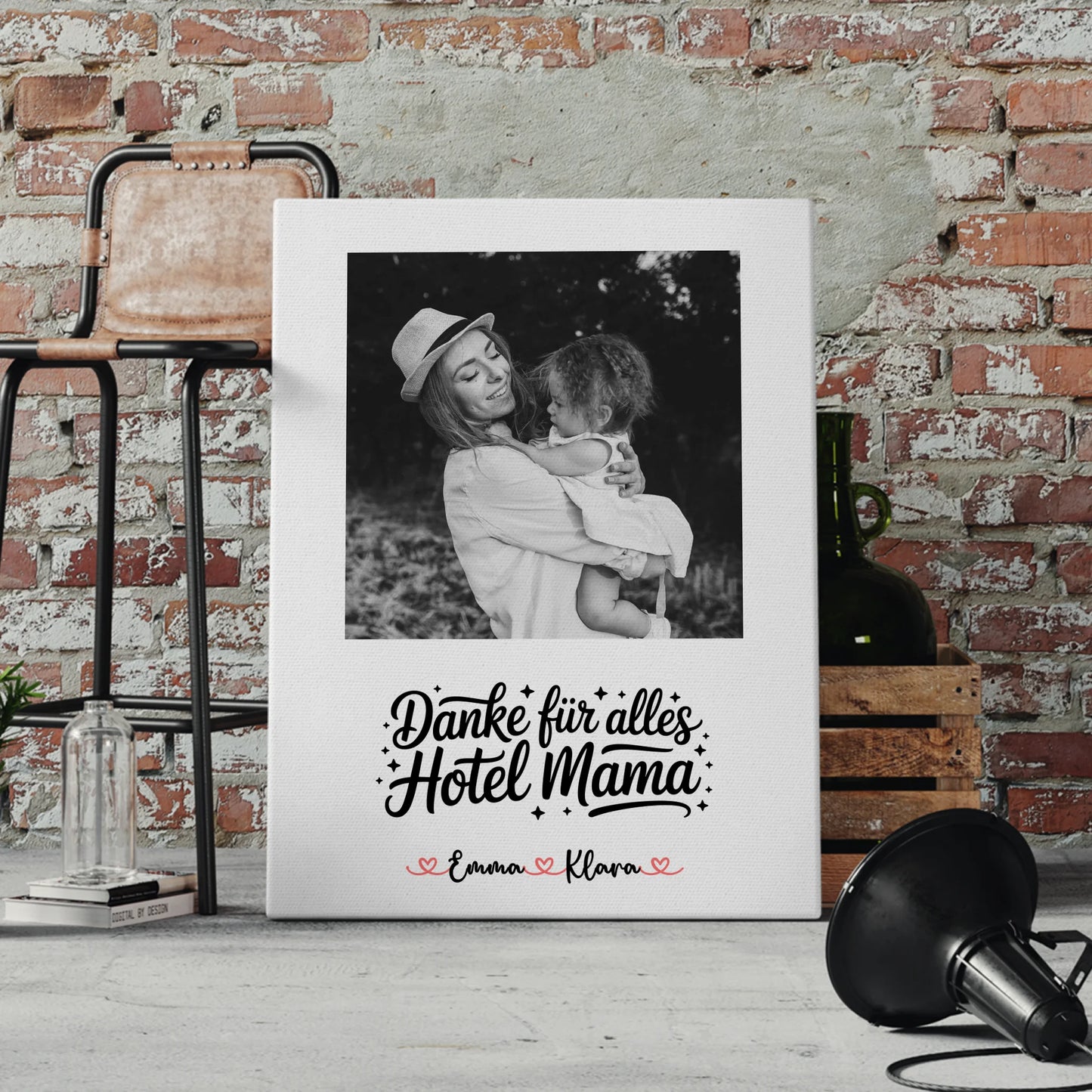 Personalisiertes Mama Plakat Leinwand 4 Foto & Namen Black & White mit Wunschtext