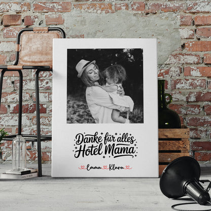 Personalisiertes Mama Plakat Leinwand 4 Foto & Namen Black & White mit Wunschtext