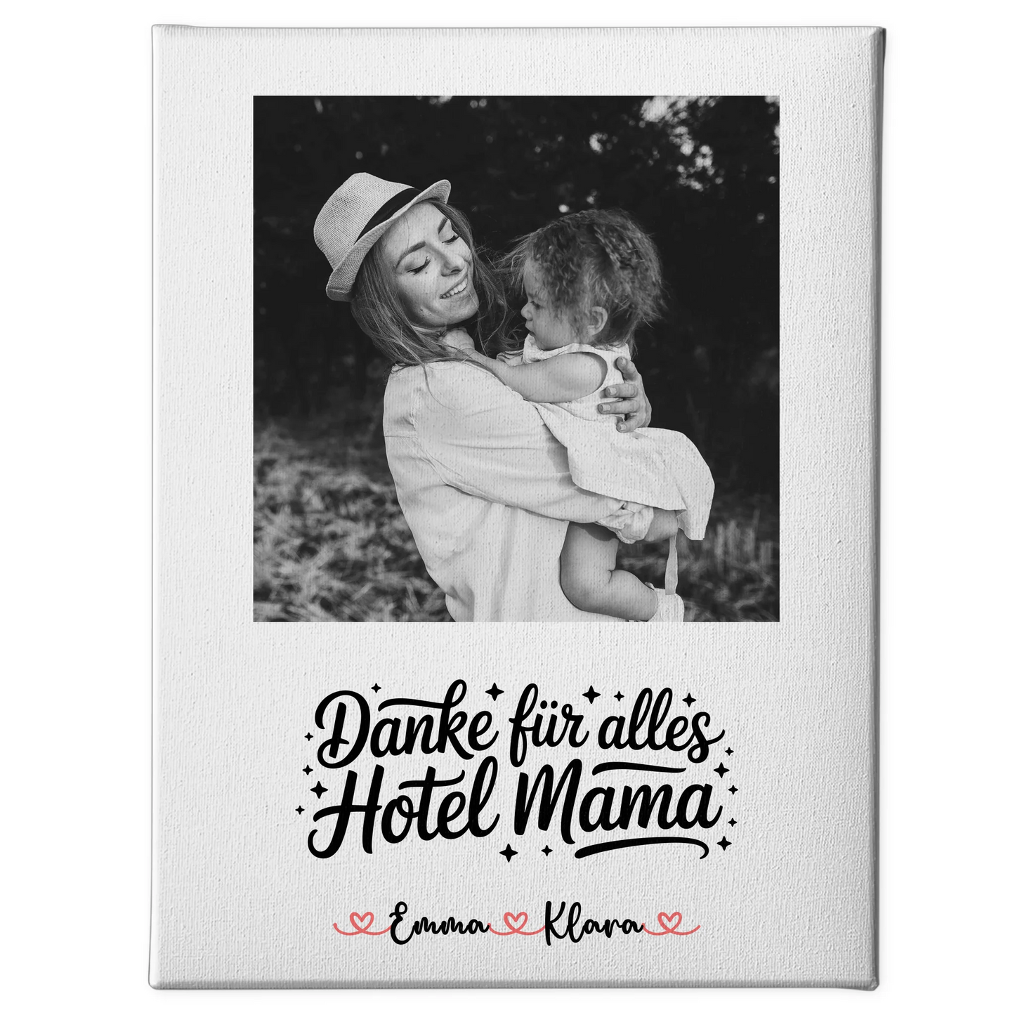 Personalisiertes Mama Plakat Leinwand 4 Foto & Namen Black & White mit Wunschtext