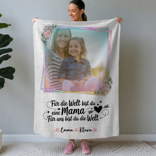 Mama Decke mit Foto, Namen & Wunschtext - Für mich bist Du alles Mama