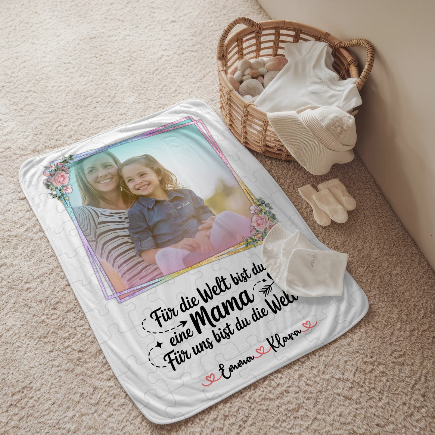 Mama Decke mit Foto, Namen & Wunschtext - Für mich bist Du alles Mama