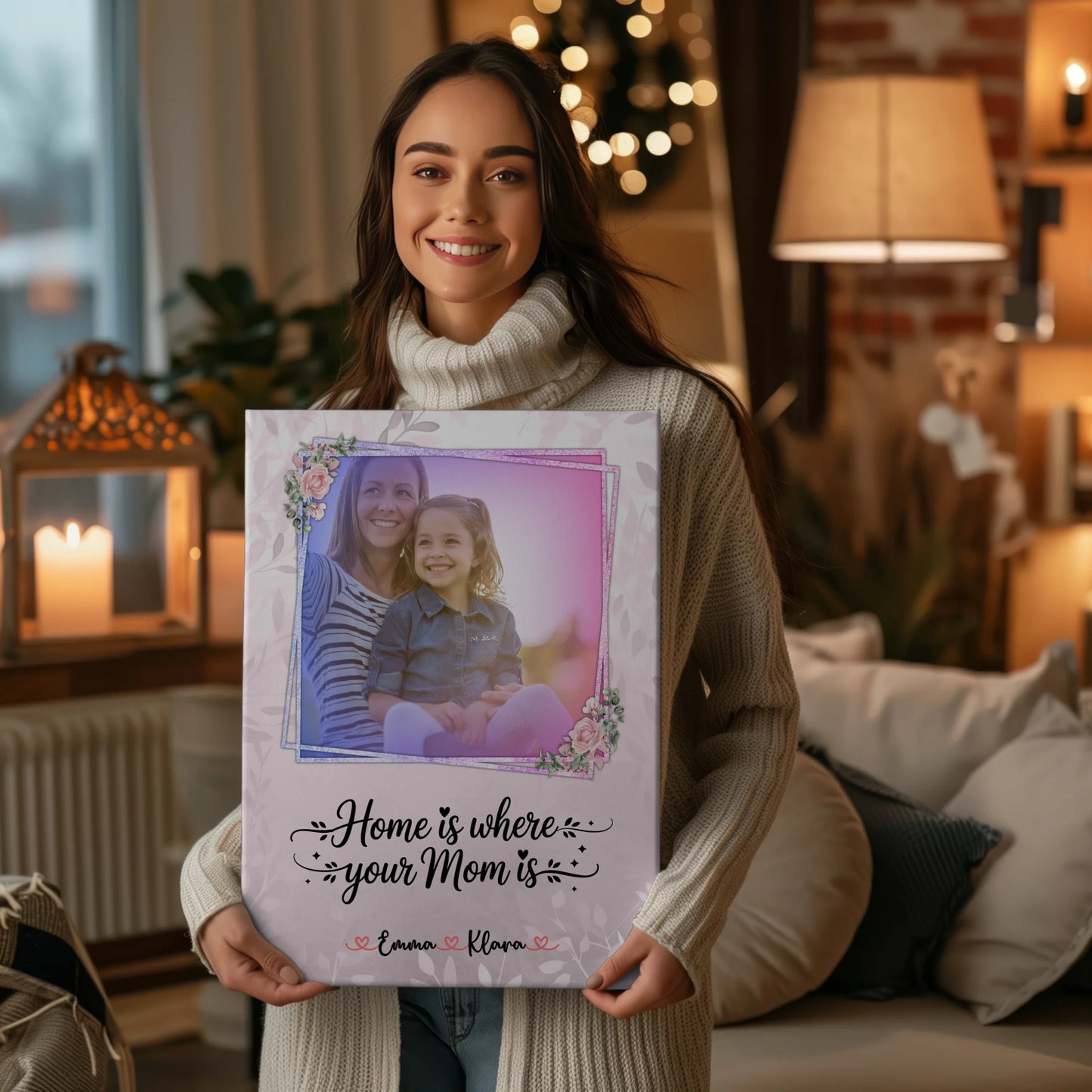 Mama Leinwand mit Foto, Hintergrund & Namen, eigener Wunschtext