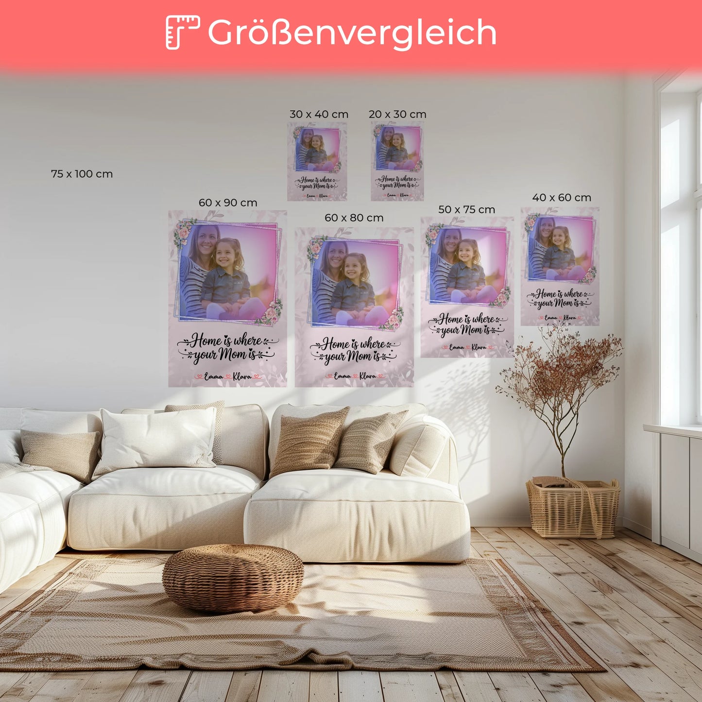 Mama Leinwand mit Foto, Hintergrund & Namen, eigener Wunschtext