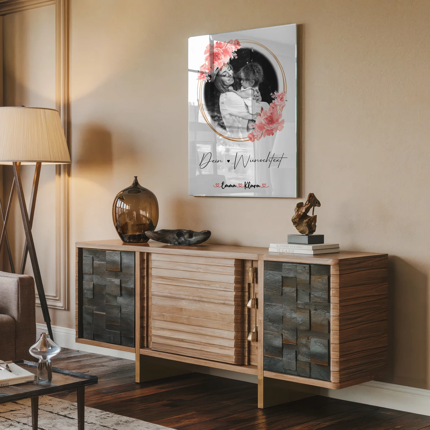 Personalisiertes Mama Plakat Acrylglas Bild mit 1 Foto, Wunschtext & Namen Black & White