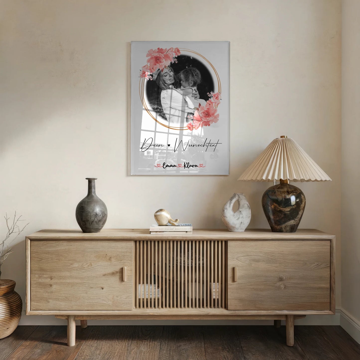 Personalisiertes Mama Plakat Acrylglas Bild mit 1 Foto, Wunschtext & Namen Black & White