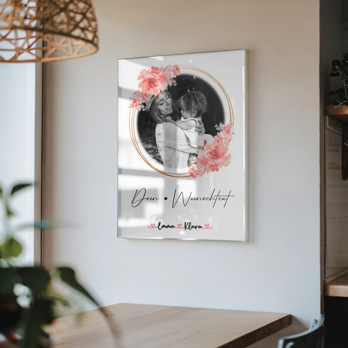 Personalisiertes Mama Plakat Acrylglas Bild mit 1 Foto, Wunschtext & Namen Black & White