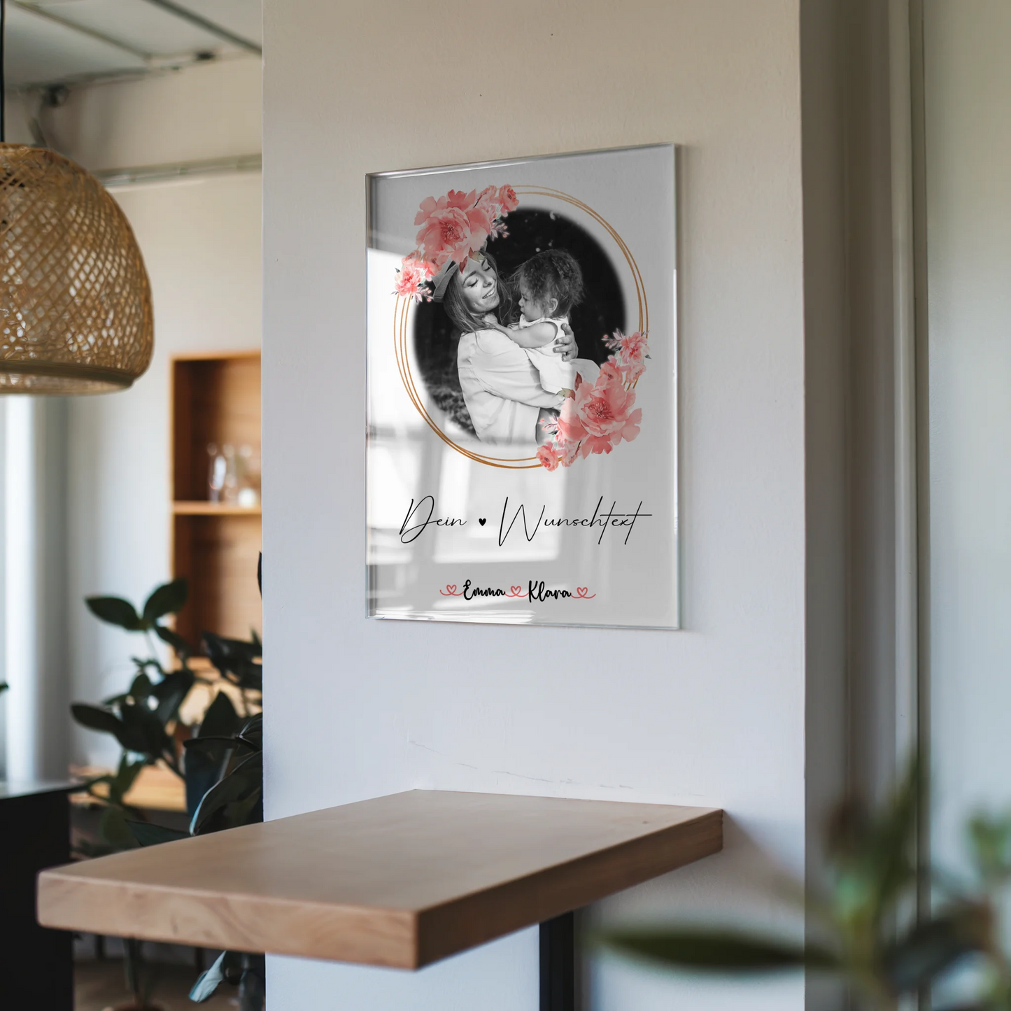 Personalisiertes Mama Plakat Acrylglas Bild mit 1 Foto, Wunschtext & Namen Black & White