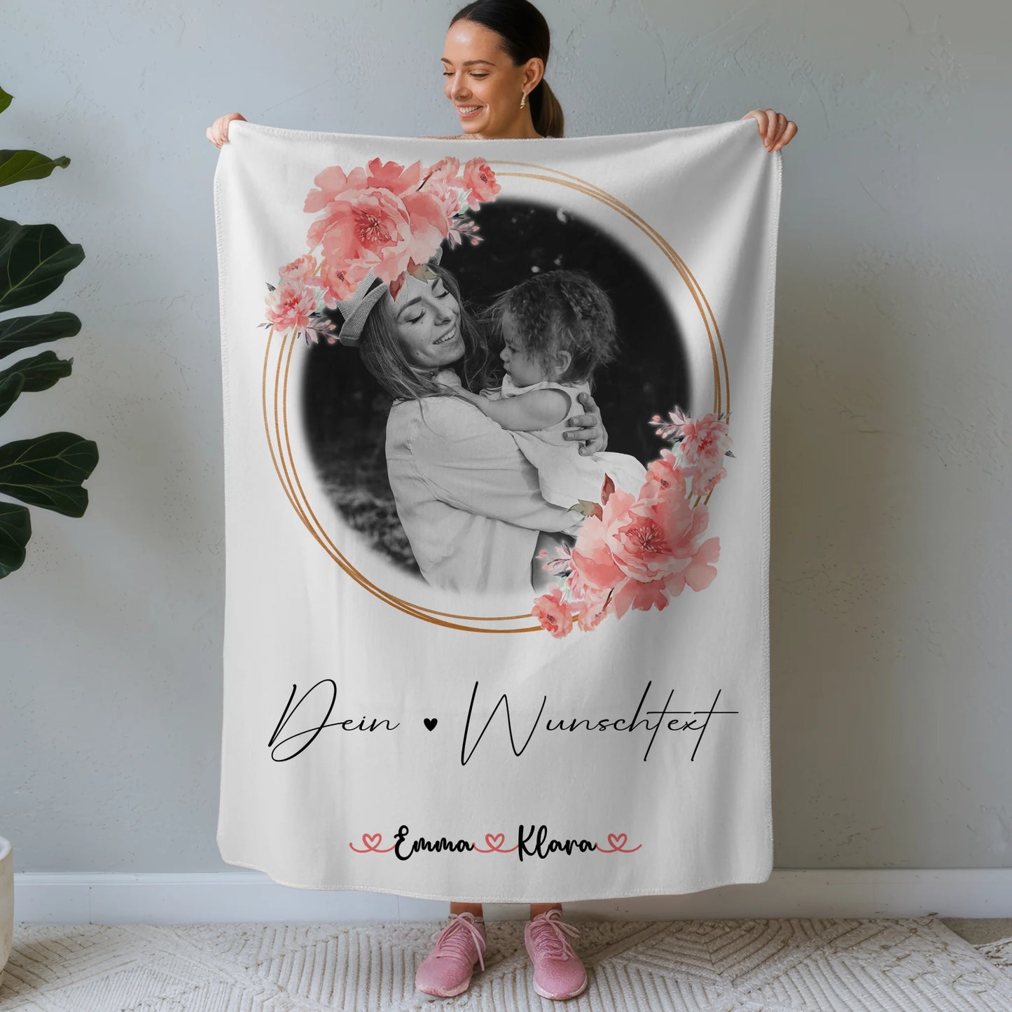 Kuscheldecke Mama mit Foto, Wunschtext & Namen personalisierte Black & White Decke