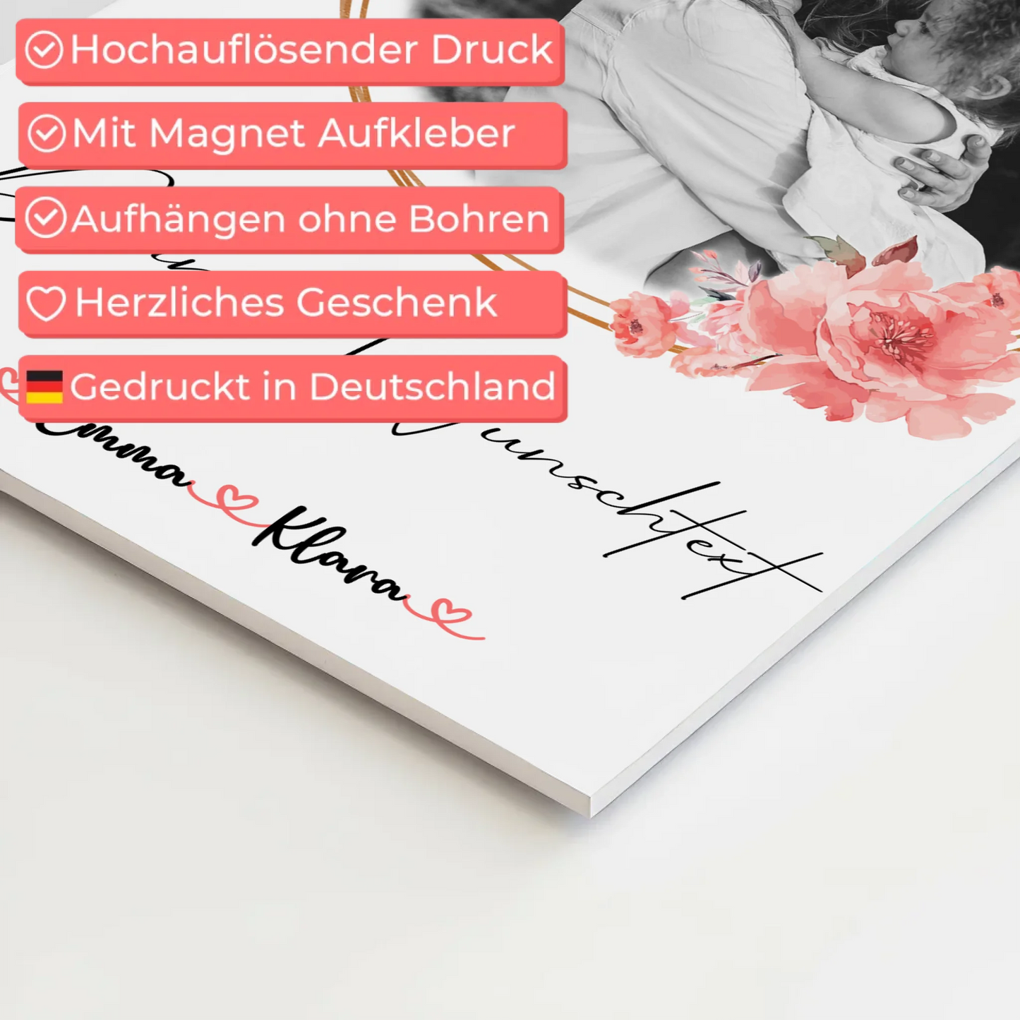 Mama Plakat Fotoboard Mit Foto, Namen & Wunschtext Black & White personalisierbar