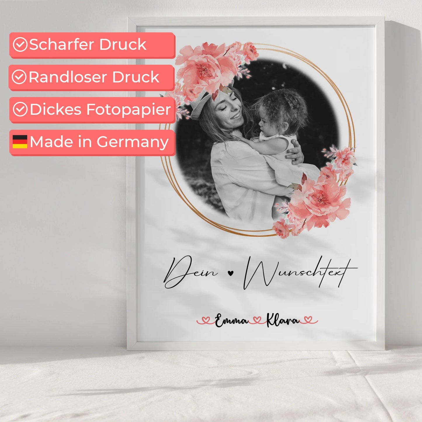 Mama Plakat Poster Personalisiert 1 Foto mit Namen & Wunschtext Black & White