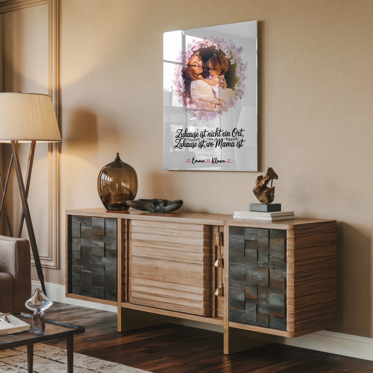 Mama Plakat Acrylglas Bild Personalisiert mit Foto, Namen & Spruch - Zuhause ist wo Mama ist