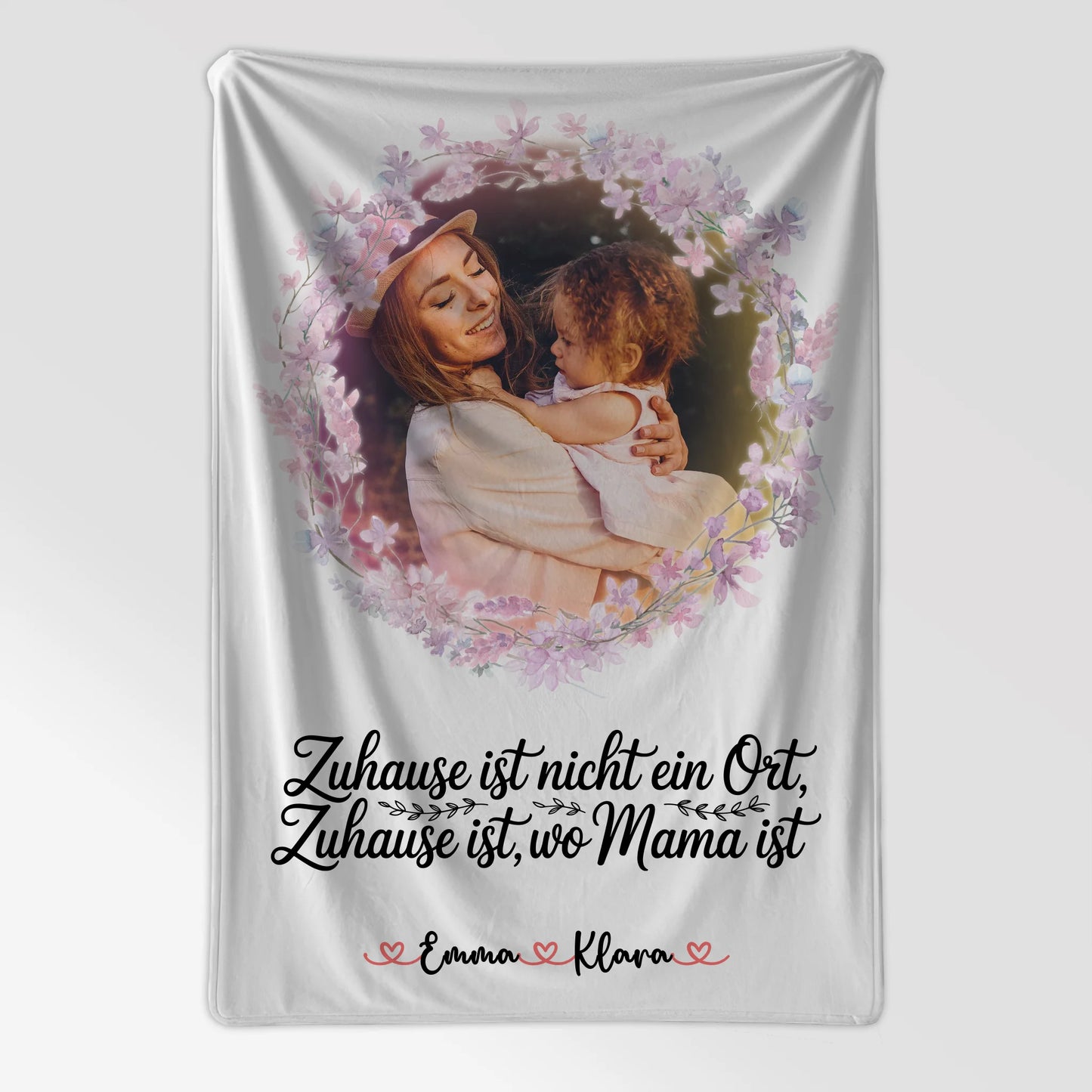 Personalisierbare Decke Mama mit Foto, Namen und Wunschtext - Zuhause ist wo Mama ist