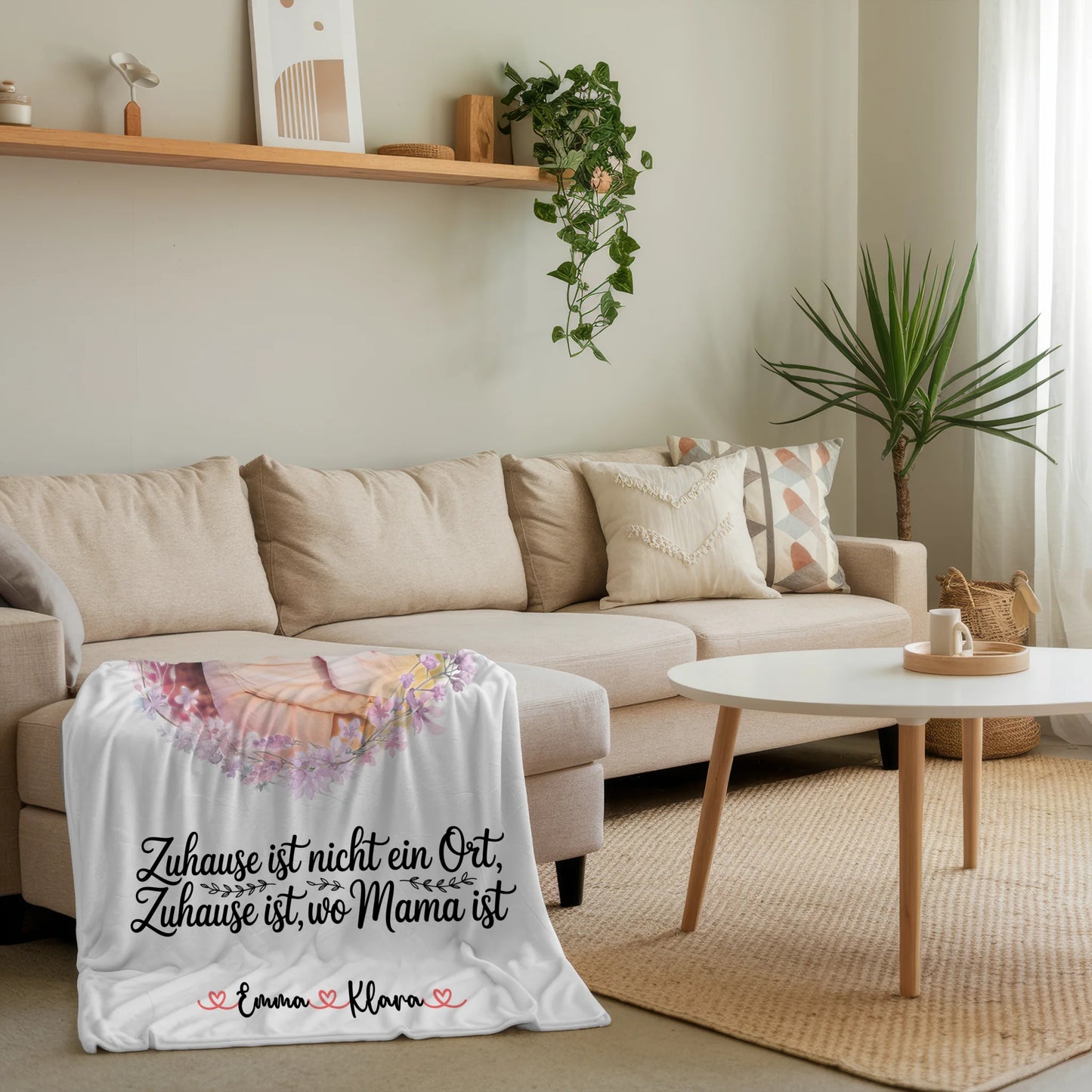 Personalisierbare Decke Mama mit Foto, Namen und Wunschtext - Zuhause ist wo Mama ist