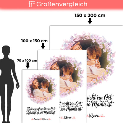 Personalisierbare Decke Mama mit Foto, Namen und Wunschtext - Zuhause ist wo Mama ist