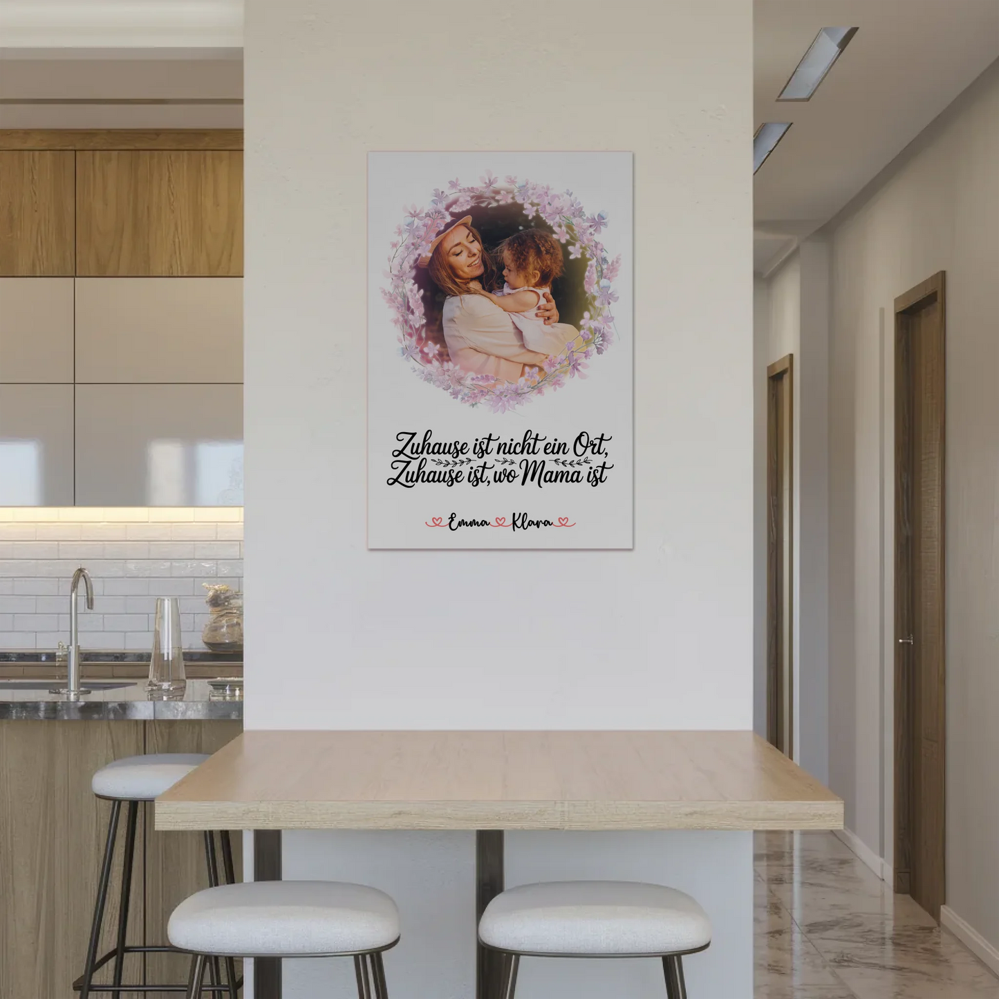 Mama Plakat Fotoboard Personalisiert - Zuhause ist wo Mama ist, mit Foto, Namen & Spruch