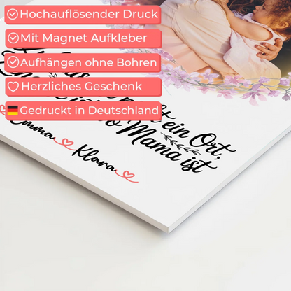 Mama Plakat Fotoboard Personalisiert - Zuhause ist wo Mama ist, mit Foto, Namen & Spruch
