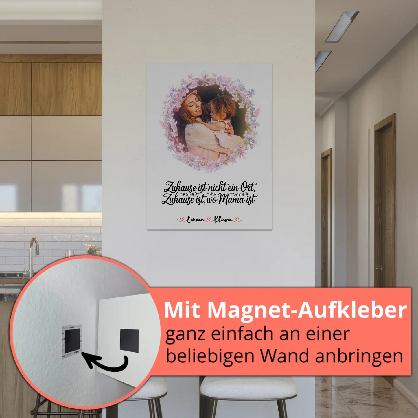 Mama Plakat Fotoboard Personalisiert - Zuhause ist wo Mama ist, mit Foto, Namen & Spruch