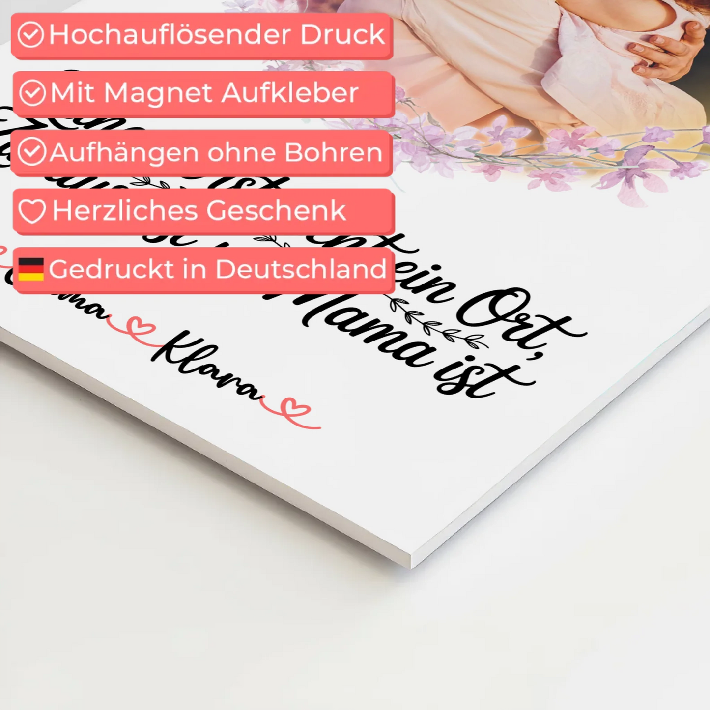 Mama Plakat Fotoboard Personalisiert - Zuhause ist wo Mama ist, mit Foto, Namen & Spruch