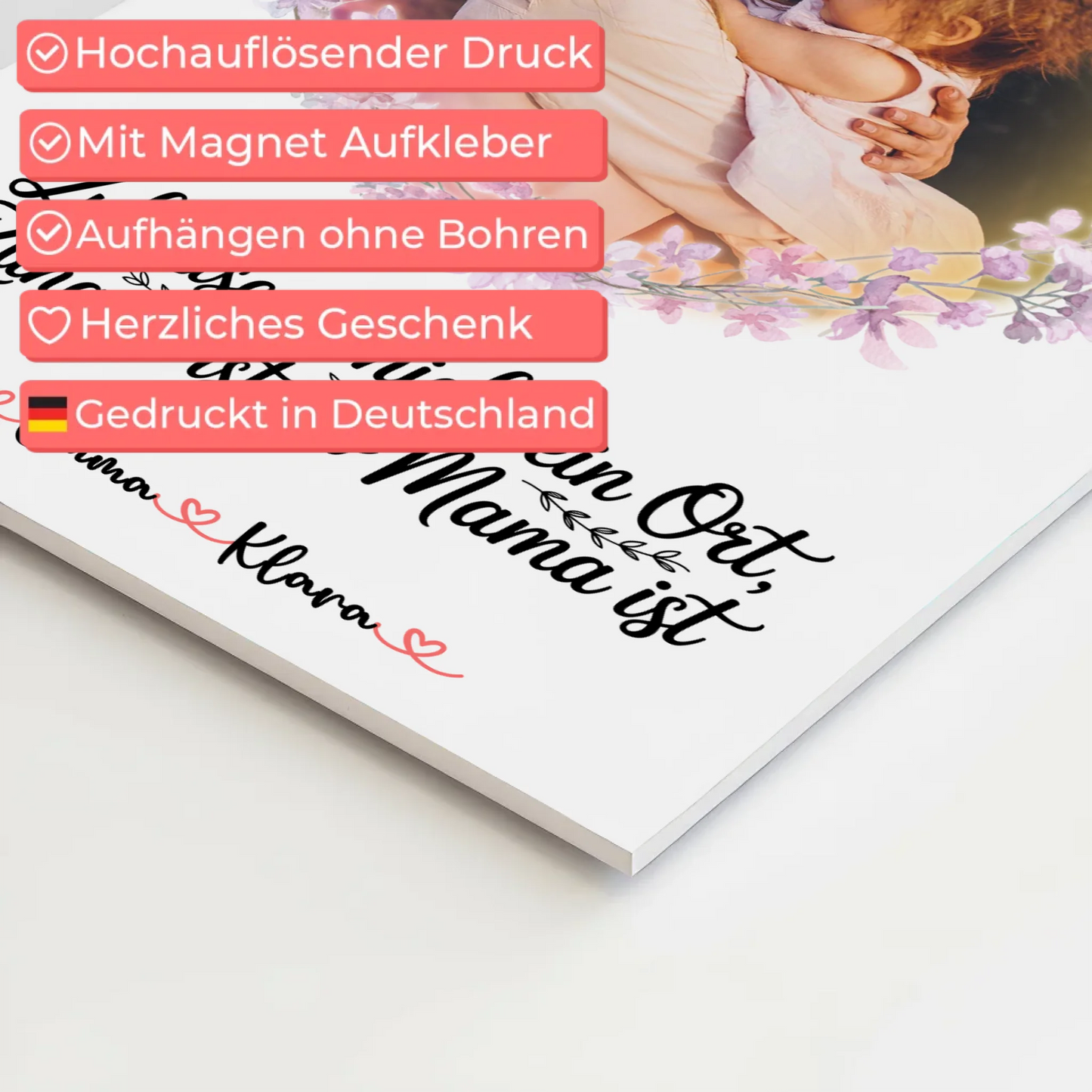 Mama Plakat Fotoboard Personalisiert - Zuhause ist wo Mama ist, mit Foto, Namen & Spruch